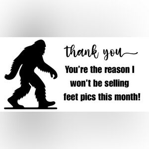 Handmade 50 Count Funny Bigfoot Thank You Stickers